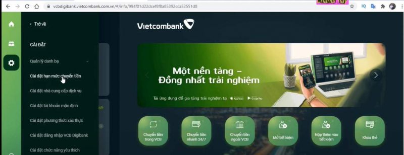 Đăng ký hạn mức chuyển khoản VCB Digibank