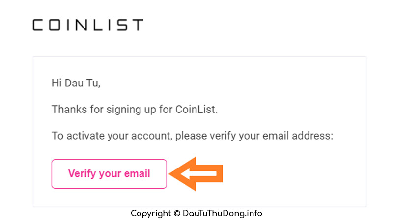 Xác minh email đăng ký tài khoản Coinlist