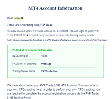Thông tin tài khoản MT4 do FVP Trade cung cấp