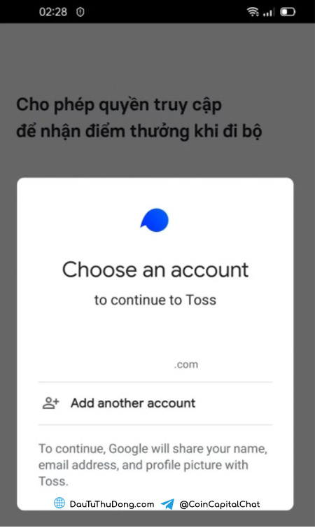 Đăng nhập vào Gmail ứng dụng Toss