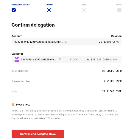 Confirm & Delegate Stake