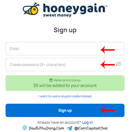 Tạo tài khoản HoneyGain