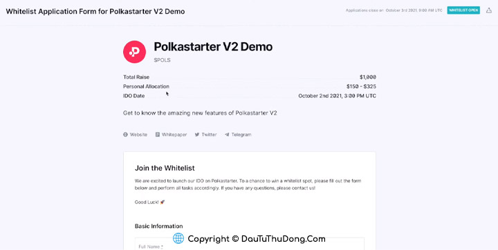 Submit Whitelist để mua IDO tại Polkastarter