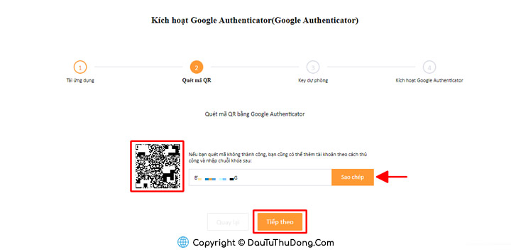 Quét mã QR bằng Google Authenticator