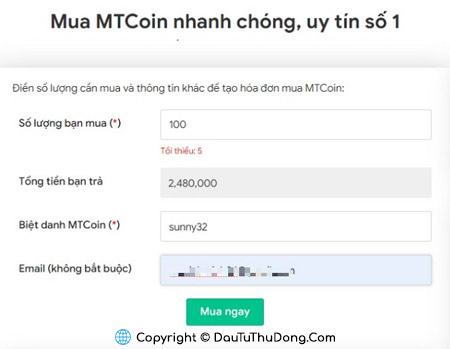 Hoàn thành phiếu đăng ký đặt mua MTCoin
