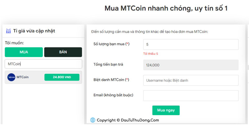 MTCoin nằm trong danh sách tiền điện tử trên sàn Muabanusdt.io