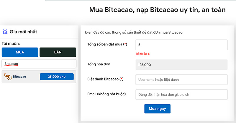 Mua Bitcacao trên CoinOTC.Net